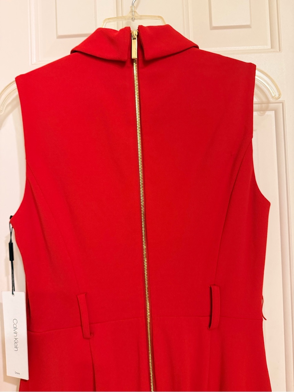 Calvin Klein Sleeveless Red Tailored Sheath Dress, Collar, V-Neck, Lined, Sz 6 - Picture 9 of 14